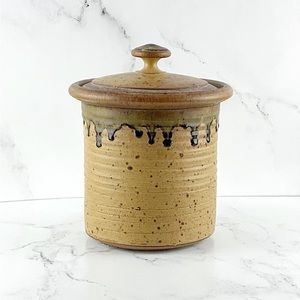Vintage Brown Handmade Pottery Drip Jar W/ Lid Large